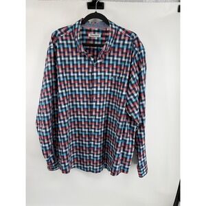 Tommy Bahama Mens Long Sleeve Button Up Shirt Plaid Navy Coral Blue XXL